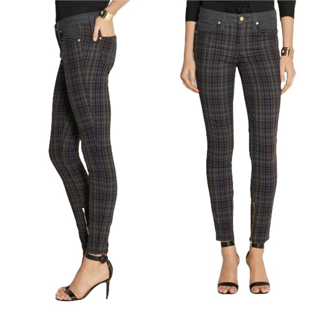 GENETIC DENIM USA Womens Lust Gray Plaid Ankle Zip Stretch Skinny Jeans